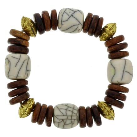Behave - Armband houten en marble kralen - natuurlijke boho stijl