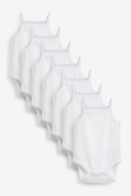 Next - Pasgeboren unisex - Set van 7 babyrompertjes met dunne bandjes - Wit