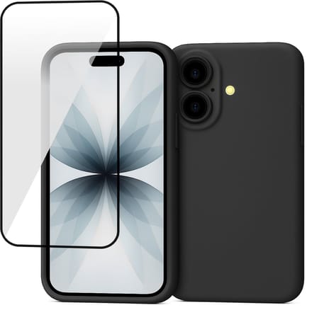 Hoesje geschikt voor iPhone 17 - Screenprotector Volledig Dekkend Glas - Mat Back Case Zwart