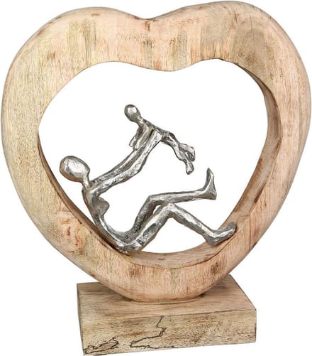 Beeld moeder met kind - Handwerk met extra finish - hout en metaal - 9x27x30 cm