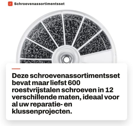 Dailygoods - Schroevenassortimentsset met 600 Roestvrijstalen Schroeven in Plastic Doos