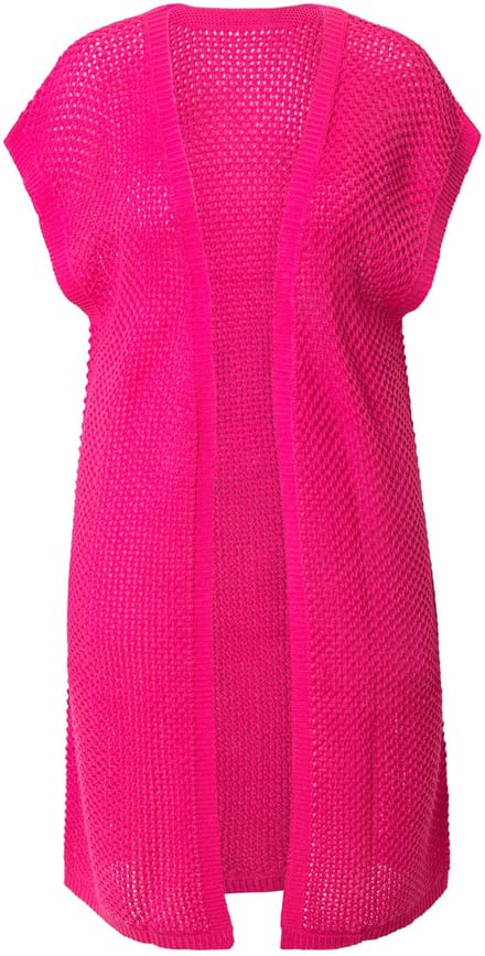 MIAMODA - Dames - Gebreid vest open structuurbreisel - Hibiscusrood - Maat 50+