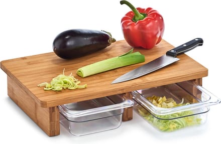 Zeller Snijplank - met 2 opvangbakjes - bamboe hout - 40 x 26 cm