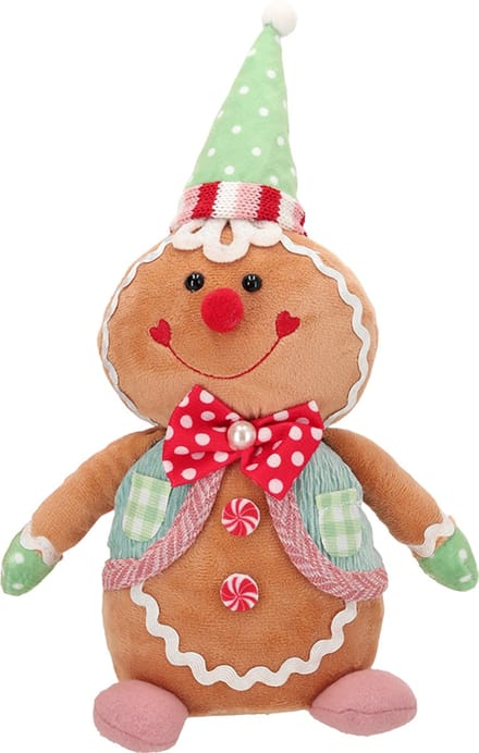 Viv! Christmas Kerstbeeld - Zittende Gingerbread Pop van Stof - pastel - 30cm
