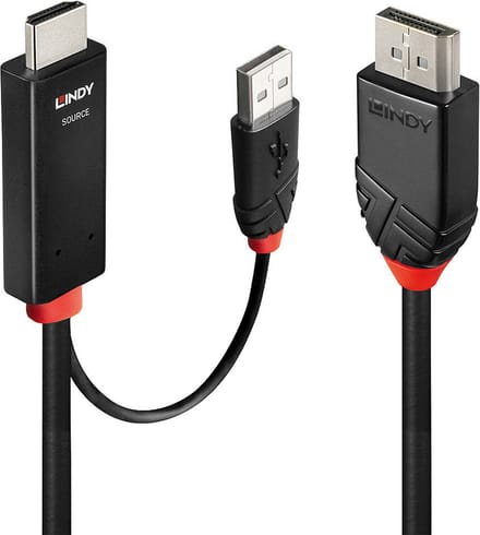 Lindy 41500 video kabel adapter 3 meter HDMI + USB Type-A DisplayPort Zwart