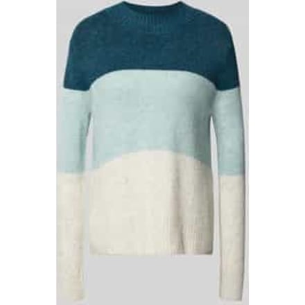 Tom Tailor Denim - Gebreide trui met colour blocking - Maat S - petrol mint beige colorblock