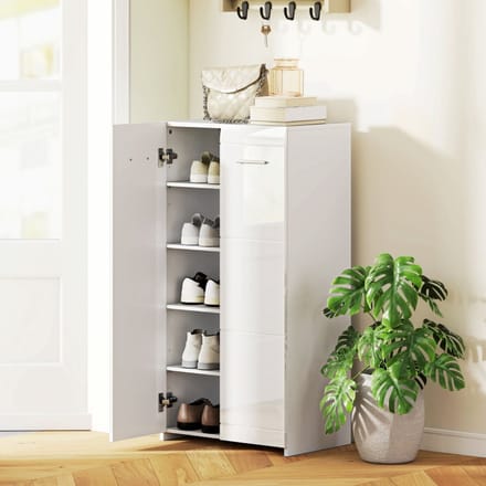 MODFU Schoenenkast - Verstelbare Planken - Minimalistisch - Voor Hal - Hout - Glanswit - 55 X 36 X 108 Cm