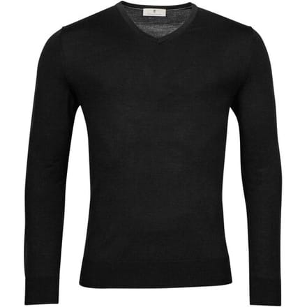 Thomas Maine Trui Merino Wool V-Neck Single Knit Zwart / male