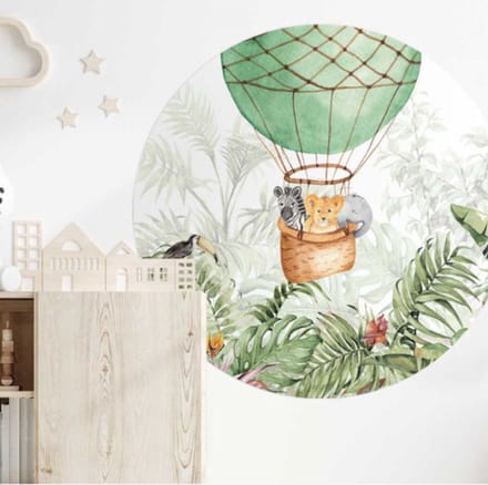 Behangcirkel 100cm Studio Wallz - Baby diertjes in luchtballon