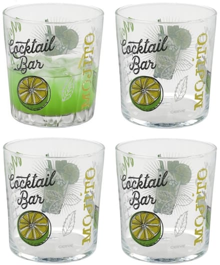 Gerimport Mojito cocktailglazen - 4x - gedecoreerd glas - met teksten - 360 ml