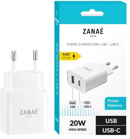 Zanaé 2-Poorts USB-C / USB Wandlader 20W Power Delivery | Wit