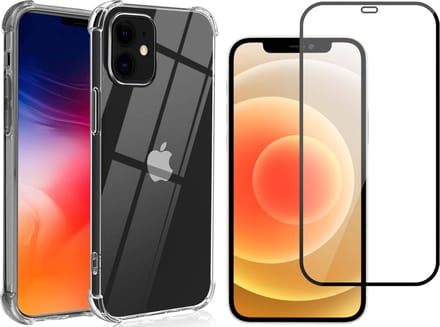 Hoesje geschikt voor iPhone 12 Mini - Transparant Siliconen Shockproof Case + Screen Protector Glas Full