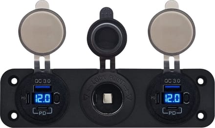 ProRide 12V USB Autolader 3 Poorten - QC3.0 - Voltmeter en 12V/24V Sigarettenplug - Drievoudig inbouw