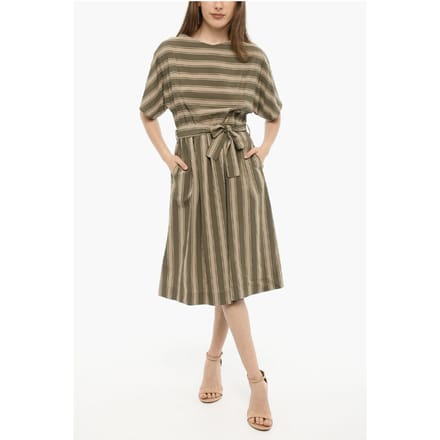 Bayadere gestreepte SCULLY maxi-jurk met riem in beige, verde