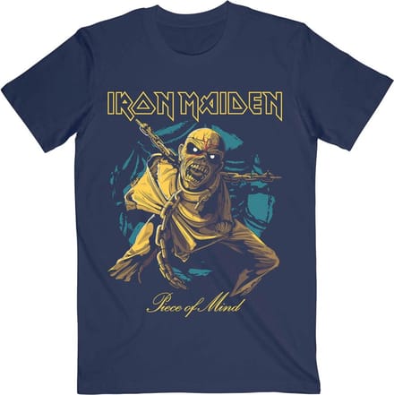 Iron Maiden - Piece Of Mind Gold Eddie Heren Tshirt - M - Blauw