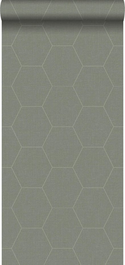 ESTAhome behang hexagon vergrijsd olijfgroen - 53 cm x 10.05 m - 148751