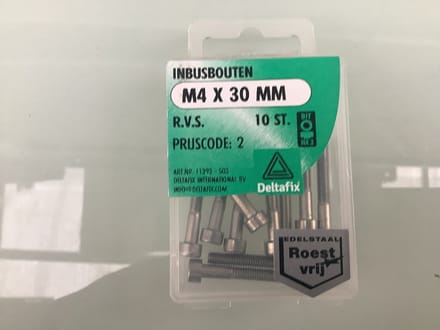 Deltafix. inbusbouten rvs m4x30mm. 10 Stuks bouten.