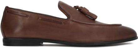 Brown leather loafers with hooks and nautical ties