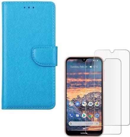 hoesje Geschikt voor: Nokia 2.3 Portemonnee Turquoise met 2 stuks Glas Screen protector