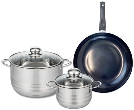 Set van 1 Koekenpan 24 cm en 2 kookpotten 14 en 20 cm Elo Prima Glanzend