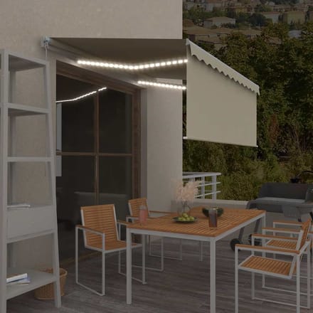 vidaXL - Luifel - handmatig - uittrekbaar - met - rolgordijn - LED - 3x2,5 - m - crème