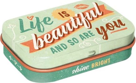 Pepermunt Blik Life Is Beautiful And So Are You mint box 4 x 6 cm