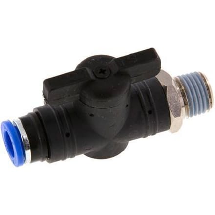 8 mm - R1/4'' Kunststof/Messing rechte 2-Weg Kogelkraan