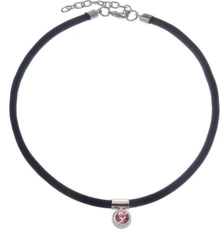 Behave - Zwarte koord ketting met roze steen - Vrouwelijk accent
