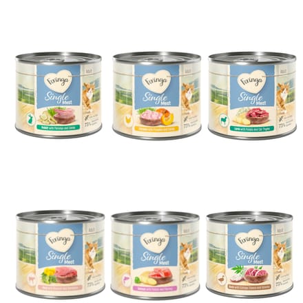 Feringa Single Meat Menu 12 x 200 g Kattenvoer - Gemengd pakket I (6 smaken): Kip, Konijn, Lam, Kalf, Eend, Zalm