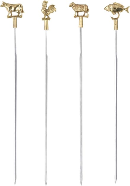 Triangle Professionele Grillspiezen Set – RVS & Messing – 32 cm – Dierenmotieven – 4 Stuks