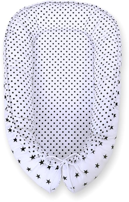 Babynest dubbelzijdig Premium Cocoon voor baby's BOBONO - zwarte sterren/stippen