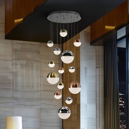 Schuller Valencia LED hanglamp Sphere, 14-lichts, dimbaar, Ø 60 cm, meerkleurig