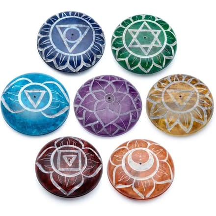 7 chakra wierookbrander set - speksteen - chakra symbolen - chakra steen - set van 7