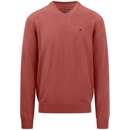 Fynch-Hatton Trui V-Neck Uni Superfine Cotton Orient Red / male