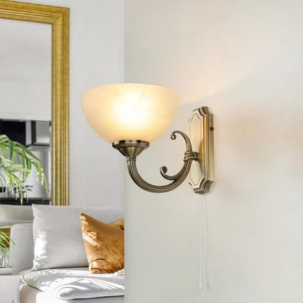 Stijlvolle Jugendstil wandlamp met trekkoord schakelaar brons