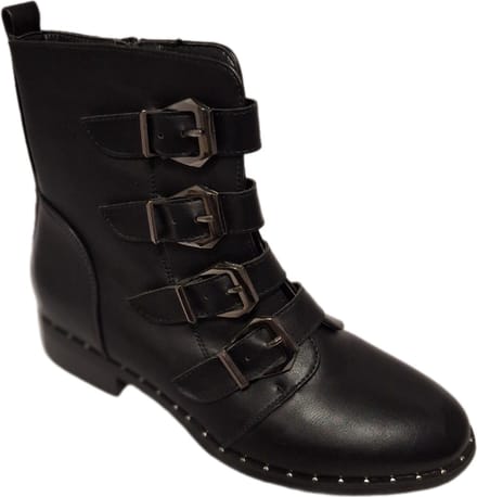 LUCKYSHOES-BIKERBOOTS-LEDERLOOK-4 RIEMPJES MET GESP-STUDS LANGS ZOOL-39