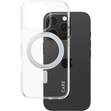 CARE by PanzerGlass Feature Case - Transparant w. - Zilver Kickstand & MagSafe iPhone 16 Pro