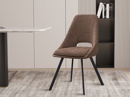 Interiax Eetkamerstoel Ada BouclÃ© Zand Rug PU Bruin
