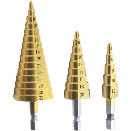 3 stks HSS Stap Boor Set 4-32mm 4-20mm 4-12mm Rechte Groef Stap boor Titanium Coated 3pcs set goud