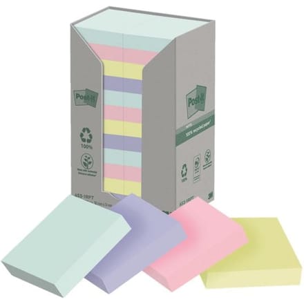 Post-it recycled notes Nature | 100 vel | ft 38 x 51 mm | pak van 24 blokken | geassorteerde kleuren