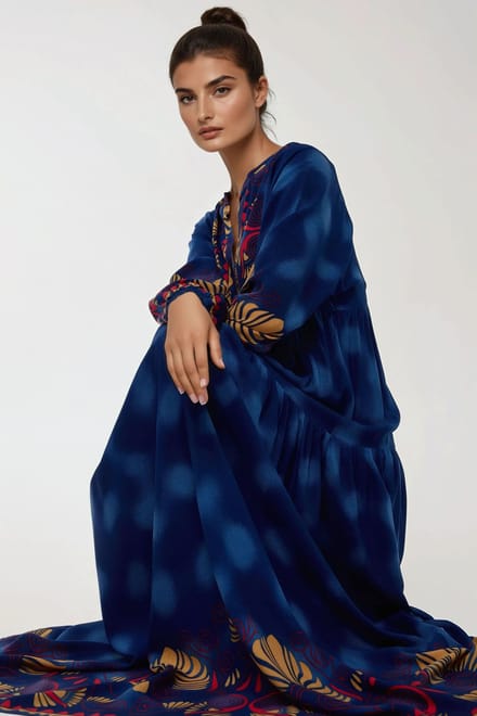 Gedrukte Lange Mouwen Viscose Maxi Jurk