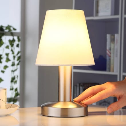 Lindby - Tafellamp - 1licht - stof, metaal - H: 24.5 cm - E14 - wit, gesatineerd nikkel