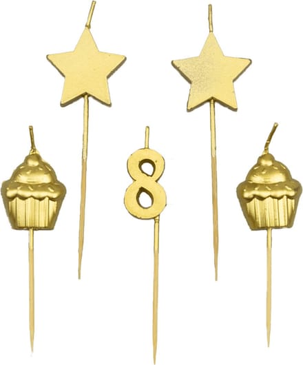 Verjaardag taartkaarsjes 8 jaar goudkleurig.