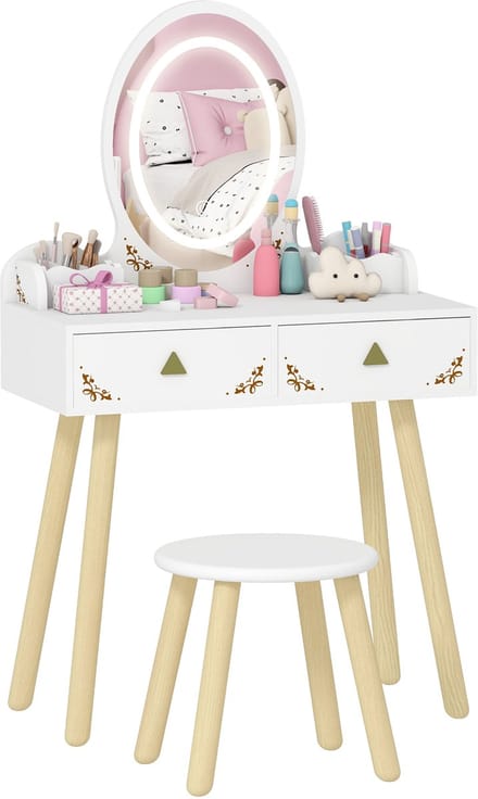 AIYAPLAY - Kaptafelset voor kinderen - MDF, grenenhout - 60x30x99,3 cm - Wit