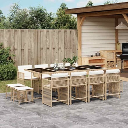 vidaXL - 13-delige - Tuinset - met - kussens - poly - rattan - beige