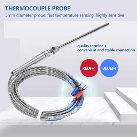 Dailygoods- Thermokoppel Type K - 100mm Probe - Temperatuursensor 0-400°C - Universeel - Stabiele Verbinding - Hoge Kwaliteit