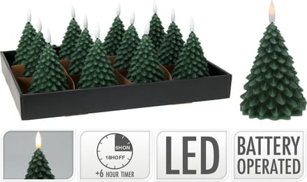 Home & Styling Kerst - Ledkaars kerstboom 11cm - LED - Donkergroen