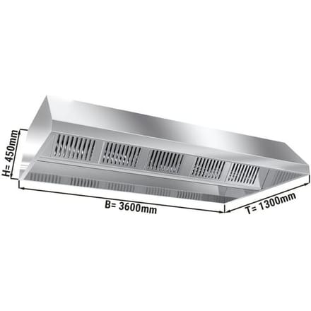 GGM Gastro Deckenhaube - 3600mm - mit Filter & Lampe Zilver