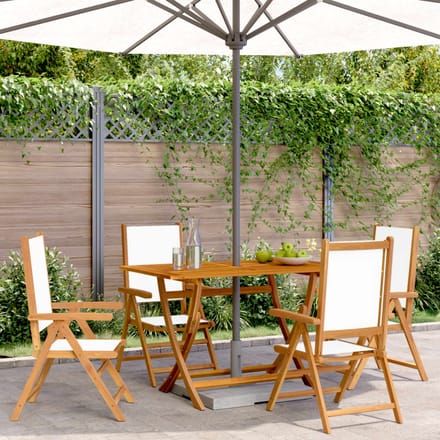 vidaXL - Inklapbare - stoelen - 4 - st - massief - hout - en - stof - crèmewit