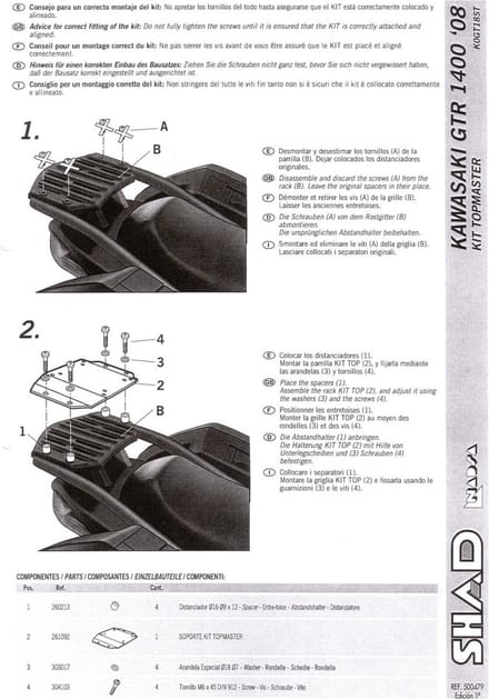 Support de top case Shad pour moto Kawasaki 1000 Versys Après 2012 K0GT18ST Neuf